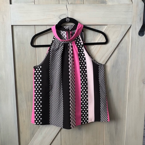 Tops - Pink, Black and White Halter Top